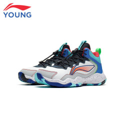 LI-NING 李宁 童鞋儿童篮球鞋男大童先锋-灵ITD减震回弹轻质弹力扣运动鞋YKBR050-57标准白/硬币灰