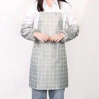 芳草地防水防油格子版厨房无袖围腰围裙袖套 灰色格子围裙
