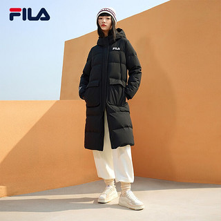 斐乐（FILA）女子长款羽绒服冬季时尚运动长袖女装外套简约连帽保暖上衣 正黑色-BK 170/88A/L