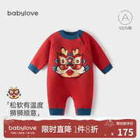 Babylove 婴儿连体衣秋冬男女宝哈衣爬服针织毛衣保暖红色喜庆国风衣服