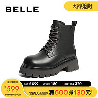 BeLLE 百丽 户外酷飒马丁靴女23冬季潮流时尚短筒靴加绒A6W1DDD3 黑色-毛里 34