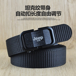 Jeep Xin 吉普鑫 帆布皮带自动扣牛仔裤腰带简约百搭户外运动青少年学生军训腰带 磨砂黑 120cm（可裁剪）