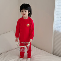 瑄妮薇 本命年红色德绒保暖内衣男童女童秋冬新款无骨打底套装