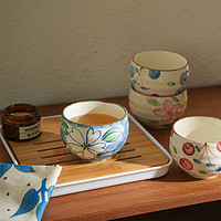 舍里日式手绘高颜值杯子手绘复古茶杯个人陶瓷水杯果汁杯品茗杯主人杯 唐菊200ML