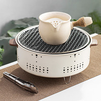 祥业围炉煮茶烧火炉套装家用户外中式烧烤炉子罐罐茶煮茶器煎茶碳烤炉 清山碳烤炉+灵菲白色侧把壶