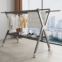 华恺之星晾衣架落地铝合金折叠家用阳台晒衣晒被子架YJ86 2.5米+滑轮+托盘 1.5m-2.5m枪灰+滑轮+托盘