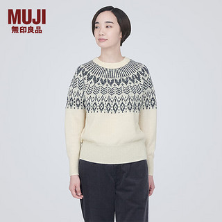 MUJI 無印良品 无印良品 MUJI 女式 美利奴羊毛 图案编织 圆领毛衣 长袖针织衫  BA1NIA3A 米白色图案