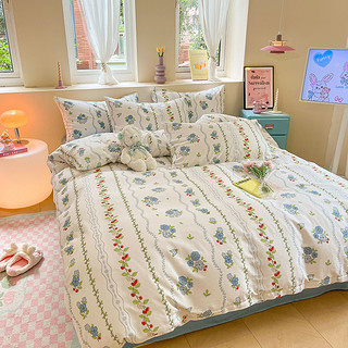 88VIP：Disney 迪士尼 皇冠家纺全棉四件套简约花卉田园风纯棉三件套学生宿舍床单被套