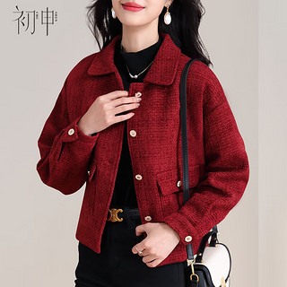 初申新年红短外套女小香风复古夹克外套上衣S13QF3860  L