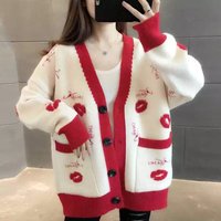 Lcxmnd轻奢高端针织开衫女士毛衣外套女春秋季韩版宽松针织衫外搭线衣 米白色 3XL 145-160斤