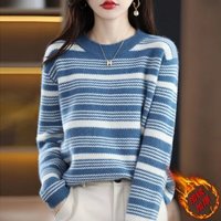 Lcxmnd轻奢高端加绒加厚毛衣女套头2022洋气秋冬季宽松慵懒风内搭打底针织衫 蓝色加绒加厚 S 【90-100斤】