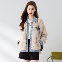 Baleno 班尼路 秋冬爆款时尚抓毛仿羊羔绒夹克女牛仔拼接外套女宽松休闲女式外套