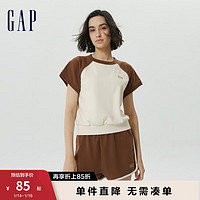Gap 盖璞 女装夏季2023新款LOG法式圈织软卫衣591199宽松短袖 棕色拼接 165/84A(XS)