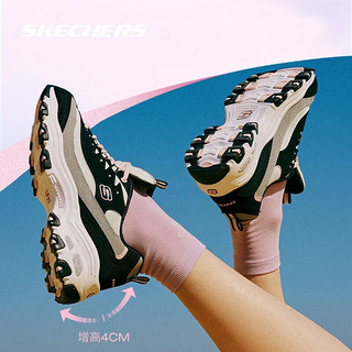 斯凯奇（SKECHERS）女鞋 2024春季D'LITES 1.0时尚绑带运动鞋 厚底增高熊猫鞋 13143-BKGY 38