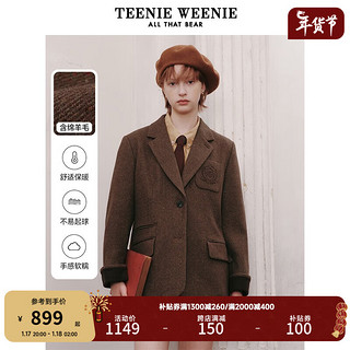 Teenie Weenie小熊秋冬复古撞色简约宽松西装绵羊毛外套女 卡其色 165/M