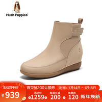 暇步士(Hush Puppies)短靴女高帮英伦风内增高时尚筒靴B4M11DD3 卡其色(绒里) 40