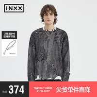英克斯（inxx）APYD 潮牌春新品圆领破洞套头针织衫情侣毛衣APE1060341 黑色