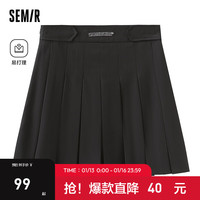 森马（Semir）半身裙女易打理A字百褶裙百搭春季小个子字母短裙时尚气质潮 黑色90001 170/74A/XL