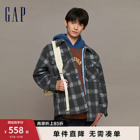 Gap男装冬季2023LOGO格纹拼接夹棉夹克840915宽松廓形外套 灰白条纹 180/100A(XL)亚洲尺码