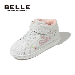 BeLLE 百丽 童鞋冬季女童加绒运动鞋儿童保暖小白鞋时尚休闲鞋 白色31码 白色-DE2099
