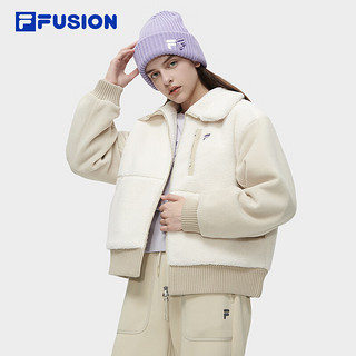 FILA FUSION斐乐潮牌棉服女冬时尚休闲仿羊羔绒翻领外套 糖砂白-IV 165/84A/M