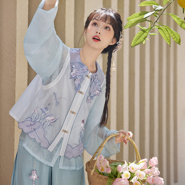 七月夕 原创 鸢黛 短衫绣花比甲改良宋裤套装针织比甲汉服女成人