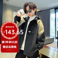 BABYBODY男童三防三合一加厚加棉冲锋衣秋冬季中大童宽松拼接连帽外套 Q23387-黑色【三合一】 160cm【身高150-160CM】