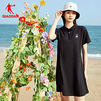 中国乔丹运动POLO连衣裙女冬女士高腰显瘦T恤裙子伞裙