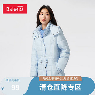 Baleno 班尼路 秋冬棉服女连帽加厚中长款棉衣可脱卸帽外套休闲保暖外衣 0B2 L