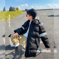 左西 童装男童羽绒服2021中大童杜邦三防中长款儿童冬装外套潮