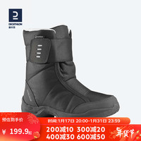 迪卡侬(DECATHLON)雪地靴女户外防水徒步滑雪鞋东北雪地靴加厚靴子保暖棉鞋SH100 女款 黑灰色(拍大一码) 39