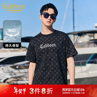 卡宾男装 新疆长绒棉T恤2024春夏老花满印短袖潮流街头上衣A 煤黑色01 46