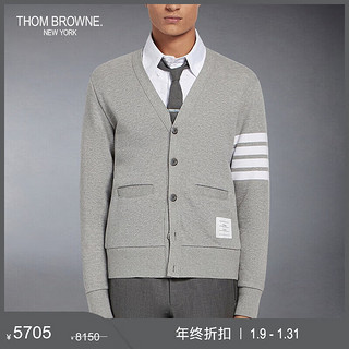 THOM BROWNE男士经典四条纹针织V领开衫外套 浅灰色 4