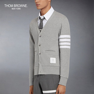 THOM BROWNE男士经典四条纹针织V领开衫外套 浅灰色 4