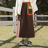 B.Duck小黄鸭自然探险家2024春季设计感撞色创意口袋半身裙 深咖色 XS