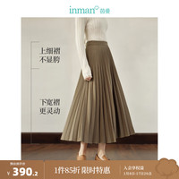 茵曼（INMAN）设计感层次感压褶半身裙2024春冬女装松紧后腰显瘦A字半裙 深卡其 S