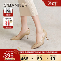 C.BANNER 千百度 浅口细高跟鞋2024春季尖头法式单鞋女通勤 杏色 37