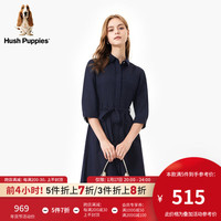 Hush Puppies暇步士女装2024春简约通勤休闲七分袖衬衫连衣裙 196深蓝 S