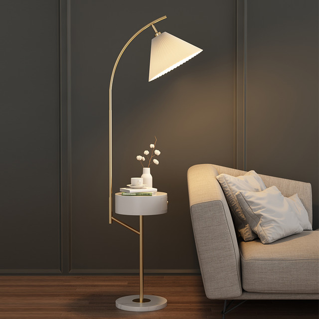 杜君 北欧百褶落地灯客厅卧室网红沙发床头柜灯轻奢抽屉茶几立式台灯