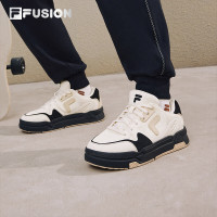 FILA 斐乐 FUSION斐乐潮牌BANK DX女鞋场下滑板鞋时尚厚底鞋 古白色/黑-D-AB 36