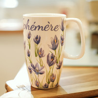 摩登主妇马克杯高颜值郁金香杯子家用喝水高脚陶瓷水杯早餐咖啡杯 紫色花高脚杯 550ml