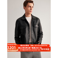 卓凡尼·华伦天奴高档头层牛皮真皮皮衣男士夹克秋冬季轻奢翻领石墨烯外套机赛车服 黑色 54/XXL