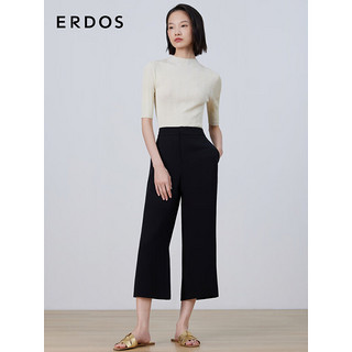 ERDOS 23春夏职场桑蚕丝宽松显瘦女直筒休闲裤 黑 165/72A/L