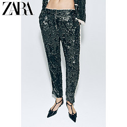 ZARA 折扣季 女装 ZW 系列珠片饰拼接裤子 2731350 500