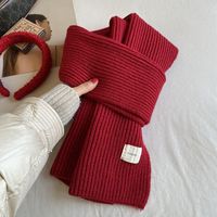 鸾姿纯色针织围巾女秋冬季韩版毛线百搭保暖加厚围脖潮男 红色 160cm左右