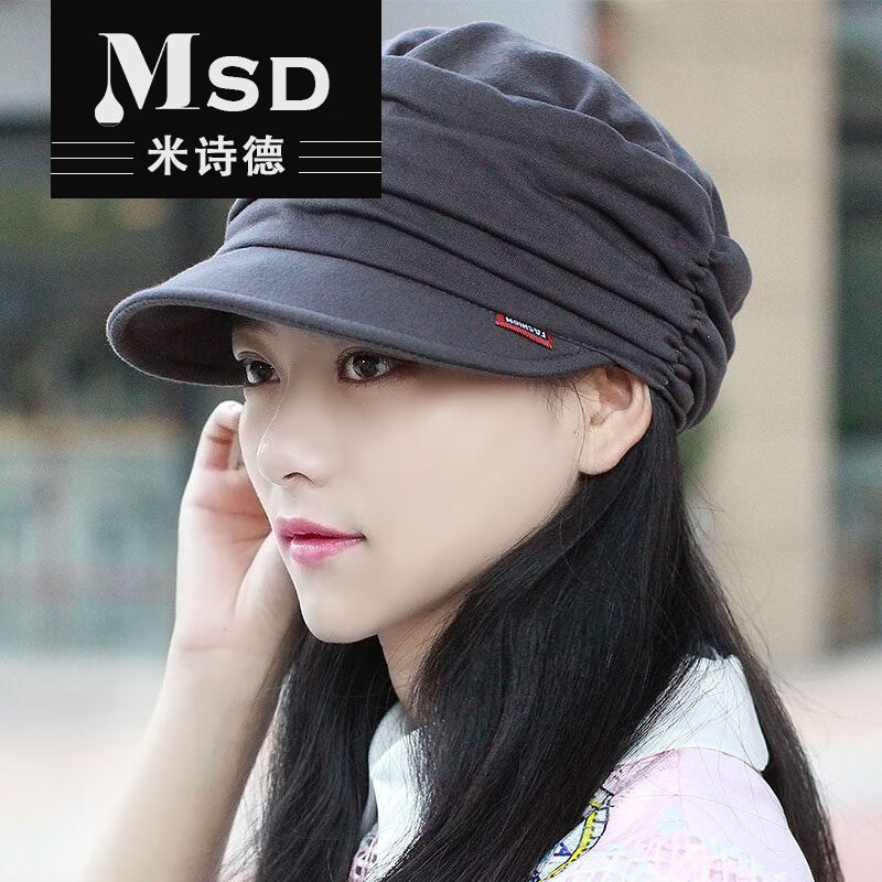 米诗德（MISHIDE）中年女式妈妈春秋季薄款帽子显脸小平顶帽大头围帽时尚布帽 C-15米色  有松紧 均码
