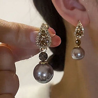 ÖKO 超闪微镶锆石珍珠耳环轻奢小众设计感耳坠 金色满钻珍珠耳环银针