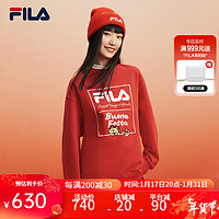 FILA 斐乐龘龘龙新年款套头卫衣男女2024春季上衣 传奇红-RD 175/96A/L