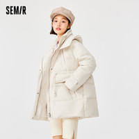 森马 Semir羽绒服女中长款收腰显瘦2022冬宽松连帽纯色厚冬装外套夹克