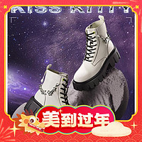 Kiss Kitty [杨超越同款]KISSKITTY机能马丁靴女白色靴子链条英伦风厚底短靴